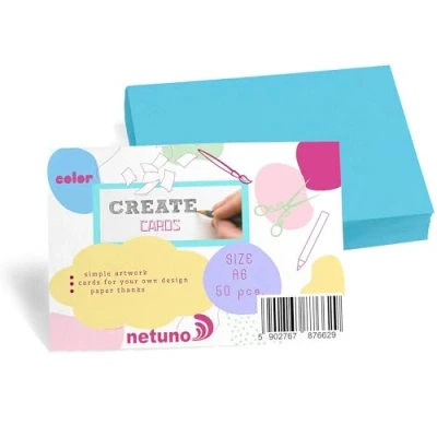 Afbeelding van Netuno 50 stuk Bristolkarton blauw A6 105x148mm 250g set fotokarton tekenkarton indexkaarten voor knutselen zelf vorm te geven