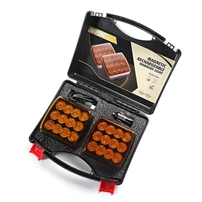 Afbeelding van Qiping 2 stuks knipperlichten, draadloos, magnetisch, oranje, 12 V, 24 led, voor noodgevallen, verkeersveiligheid, oplaadbaar, waterdicht, E9 goedgekeurd, amber