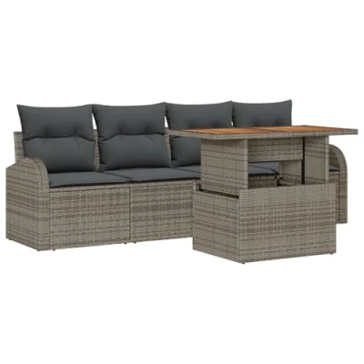 Afbeelding van vidaXL 5 delige Tuin Sofa Set met Kussens Grijs Poly Riet