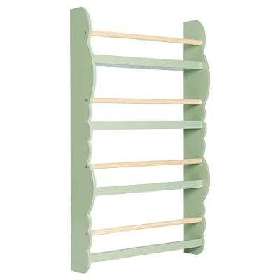 Afbeelding van WOLTU kinderboekenkast wandplank, boekenorganizer met 4 niveaus, kinderboekopbergrek, gemaakt van E1 MDF grenenhout, voor kinderkamer speelkamer, groen