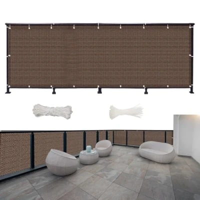 Afbeelding van Inkijkbescherming Voor Balkon 1000 x 180 cm Weerbestendig en Onderhoudsvriendelijk Ondoorzichtige Balkondoek met Kabelbinders Koord Terras Zwembad, Bruin