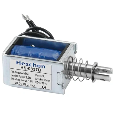 Afbeelding van Heschen Solenoïde Elektromagneet, HS 0837B, DC24V 1.4A 15N, 10mm Slag, Push Pull Type Open Frame Deurslot