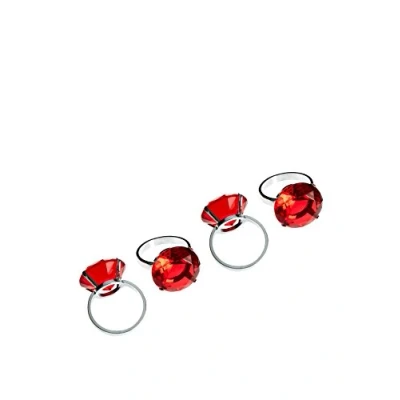 Afbeelding van Premier Housewares Servetringen, set van 4, rode diamant, verchroomd