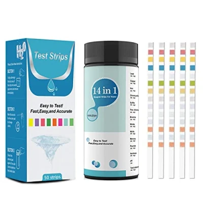 Afbeelding van Drinkwaterteststrips voor het controleren van de waterkwaliteit, 14 in 1 watertester, drinkwater, bronwater en leidingwaterkwaliteitstest, pH waarde, braam, lood, nitraat, koper, 25 stuks