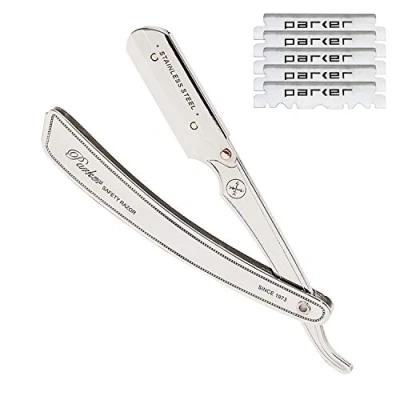 Afbeelding van Parker Safety Razor, SRX Heavy Duty professionele 100% roestvrij staal rechte rand barber razor en 5 premium messen