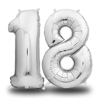 Afbeelding van envami® Folieballon met cijfer, zilverkleurig, 100 cm, reuzecijferballon, vliegt helium, ballon cijfer voor verjaardag, verjaardagsdecoratie (18 afzonderlijk)