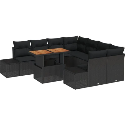 Afbeelding van vidaXL Tuinbank Set van 9 Zwart Wicker, Stof 4 zits Tuin Bank