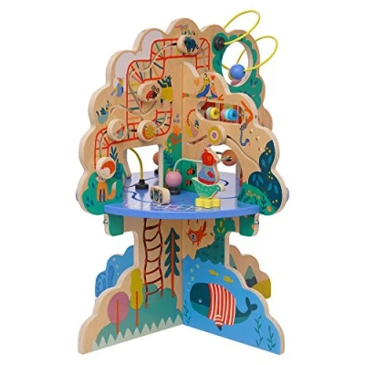 Afbeelding van Manhattan Toy 160810 Speeltuin Adventure Houten Peuter Activiteitencentrum voor 12 maanden en ouder met zweefvliegtuigen, Abacus Track, Spinners, Spring Toys Bead Runs, Multicolor
