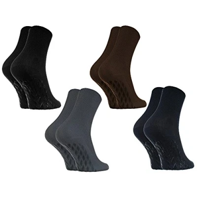 Afbeelding van Rainbow Socks Man Vrouw Diabetes Sokken Anti Slip Katoen Zonder Elastiek 4 Paar Zwart Brown Blauw Tin Maat EU 44 46
