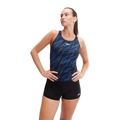 Afbeelding van Speedo Hyperboom Tankini voor dames, sneldrogend, training, fitness, chloorbestendig, tankini, pak van 1 stuks, Zwart/True Cobalt/Nieuwsgierig Blauw, 54