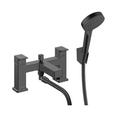 Afbeelding van hansgrohe vernis 2 gats badrand bad douche mengkraan mat zwart 71462670