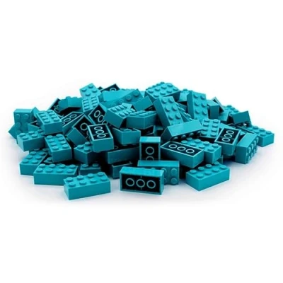 Afbeelding van Lego Classic 3001 Basic stenen, donker turquoise, 2 x 4 bouwstenen, 100 stuks losse onderdelen starterset, accessoires en uitbreiding voor stenen box plaat