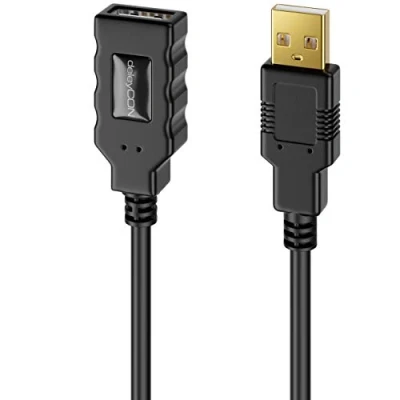 Afbeelding van deleyCON 10m Actieve USB 2.0 Kabel Verlenging met Signaalversterker Repeaterkabel Verlengkabel PC Computerprinter Scanner Zwart