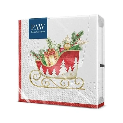 Afbeelding van PAW Papieren Servetten 3 laags (33 x 33 cm) 20 Stuks Gedrukt met Inkt op Waterbasis Creëer de Kerstsfeer Voor een Vrolijke Kerst en Winter Wonderland Kerstfeest Kleur: Holiday Sleigh