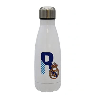 Afbeelding van Real Madrid roestvrijstalen waterfles, hermetische sluiting, met letter R ontwerp in blauw, 550 ml, witte kleur, officieel product (CyP Brands)