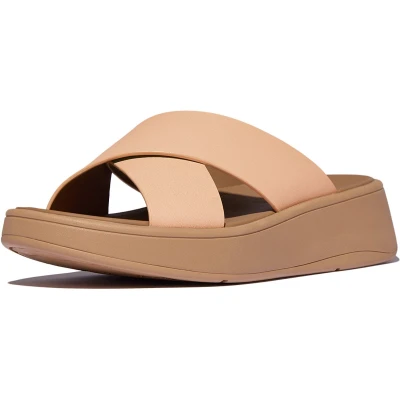 Afbeelding van FitFlop F Mode Leather Flatform Cross Slides BEIGE Maat 37