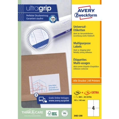 Afbeelding van Etiket Avery Zweckform 3483 200 105x148mm A6 wit 800stuks