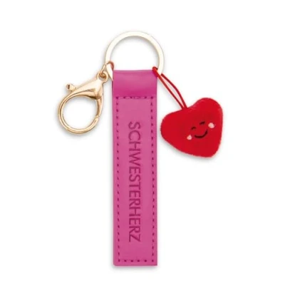 Afbeelding van NICI Sleutelhanger zusterhart kunstlederen band 10 cm met hart roze trooer metgezel voor rugzak of tas, sleutelhouder klein en groot 62011