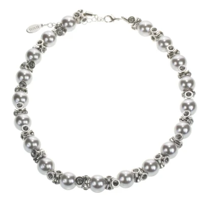 Afbeelding van Behave Klassieke korte ketting dames grijs met parels en steentjes