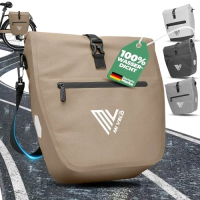 Afbeelding van MIVELO 2 in 1 fietstas voor bagagedrager, bagagedragertas, waterdicht, incl. gevoerd laptopvak en schouderriem, tas fiets, 20 liter, zandbeige