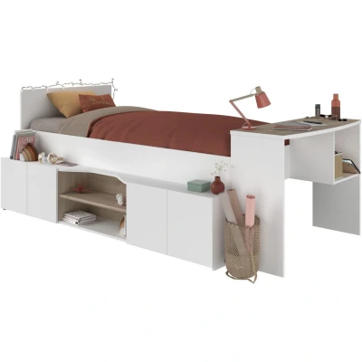 Afbeelding van Combinatiebed 90 x 190/200 cm met bureau en opbergruimte Wit houtlook JOCHIANE L 115.9 H D 240.6