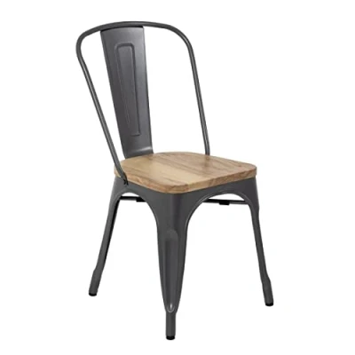 Afbeelding van Bolero Bistro stalen stoelen met houten zitting grijs (4 stuks)