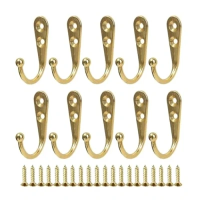 Afbeelding van LYHYDMA Kledinghaken Muur Metalen Haken met Schroeven Opknoping Haak voor Jas Handdoeken Caps Hanger Keuken Badkamer Opslag Rek Houder (Goud, 30 Sets)