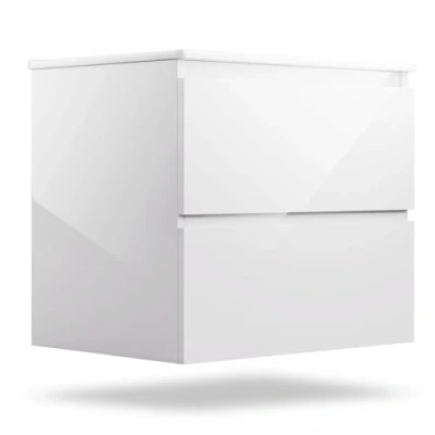 Afbeelding van Blumfeldt Johnstone Wastafel Badkamerkast 60 cm Met keramische waskom Softclose functie 2 Schuiflades Bergruimte Hoogglanzend