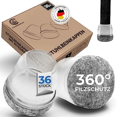 Afbeelding van 36 transparante stoelpootdoppen met grijs vilt, ook ideaal voor schuine stoelpoten, duurzame stoelpootbeschermers stoelen, rond, premium viltdoppen bank, tafel een diameter van