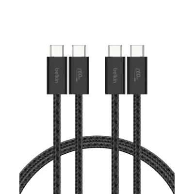 Afbeelding van Belkin 2 Pack Gevlochten USB C/USB C kabel, 1,5M, 60W zachte, flexibele to Type snellaadkabel voor iPhone 16 en 15 series, Galaxy S25, Pixel 9, iPad Pro meer zwart