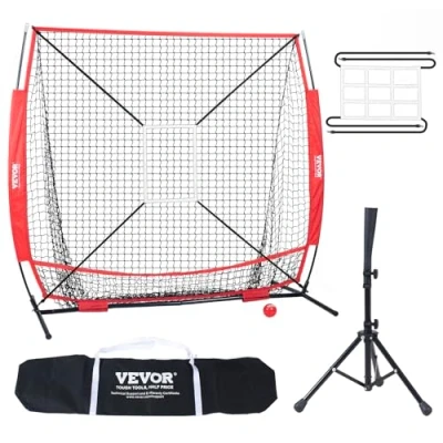 Afbeelding van VEVOR 1,5 x m honkbal softbal oefennet, draagbaar trainingsnet voor het slaan van vangen, backstop honkbaluitrusting met boogframe, draagtas, slagzone, bal, Batting Tee
