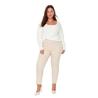 Afbeelding van Trendyol Vrouwen hoge taille sigaret plus grootte broek, beige, 50, Beige
