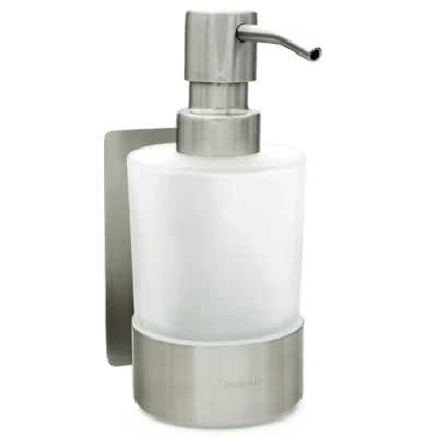 Afbeelding van Dolvhin® Zeepdispenser voor wandmontage zonder boren handzeepdispenser van matglas roestvrijstalen pompdispenser &amp; wandbevestiging lijmen afwasmiddeldispenser 250ml Geborsteld zilver