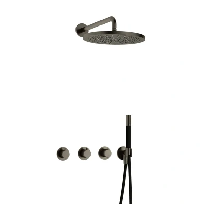 Afbeelding van Hotbath Cobber Regendoucheset IBS70 Verouderd ijzer Staaf handdouche 30cm Hoofddouche Wandarm Handouche met wandhouder