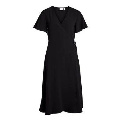 Afbeelding van VILA Vilovie S/S WRAP MIDI /SU NOOS Jurk, Dames, Maat: 34, Black