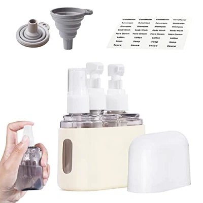 Afbeelding van Mini Shampoo Dispenser Portable Travel Bottle Set, Refillable Bottles Set for Toiletries, Shower Lotion (3 in 1,Beige)