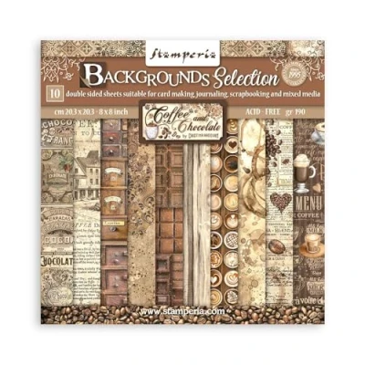 Afbeelding van Scrapbooking Kleine Pad 10 Vellen cm 20,3X20,3 (8&quot;X8&quot;) Achtergronden Selectie Koffie en Chocolade