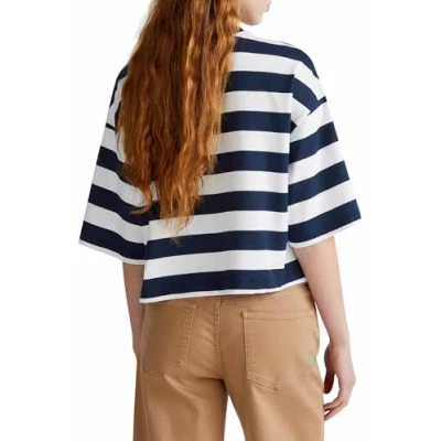 Afbeelding van United Colors of Benetton Striped Tshirt print, Dames, Maat: Large, White