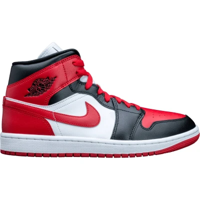 Afbeelding van Jordan AIR 1 MID Sneakers hoog, Dames, Maat: 40.5, Black/gym red/white Leer en imitatieleer