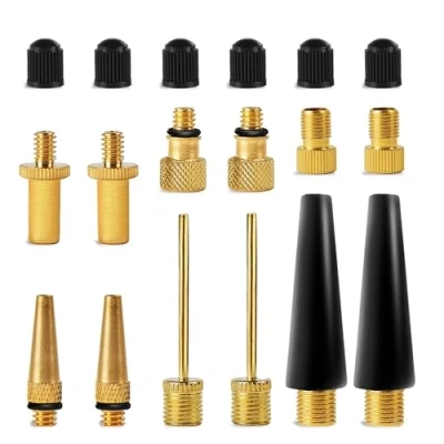 Afbeelding van Fietsventieladapterset (set van 10 ventielen + 6 doppen 2 balpompnaalden) Presta ventiel, Dunlop Schrader ventiel fietsadapters Sport bal opblaasnaald door Mobi Lock
