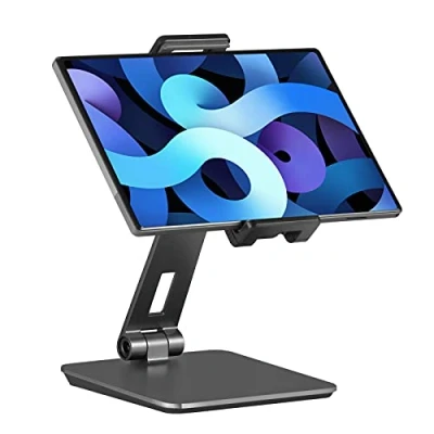 Afbeelding van Tablet Standaard Verstelbaar en Opvouwbaar, 360 Draaibare Zware Aluminium Houder, Compatibel met iPad, Samsung Tab, Surface Pro, Kindle Fire (7 13&quot;) (Donkergrijs)