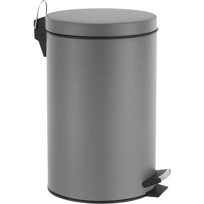 Afbeelding van Perel metalen pedaalemmer met uitneembare plastic emmer, handgreep en antislippedaal, ideaal voor thuis op kantoor, inhoud 14 liter, rond Ø 25 x 39.5 cm, mat grijs