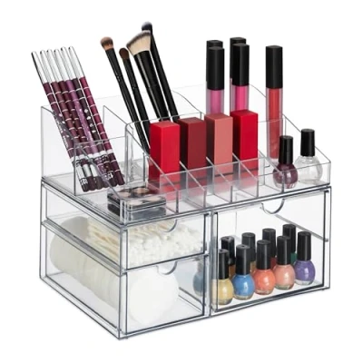 Afbeelding van Relaxdays make up organizer kunststof nagellak lippenstift met lades