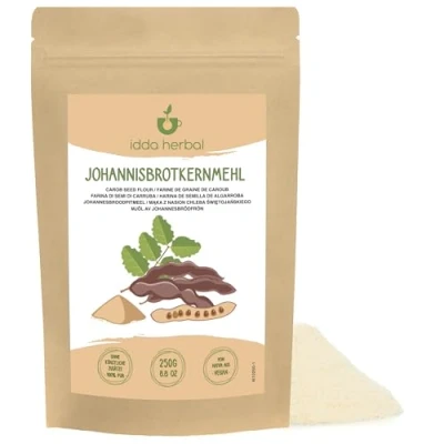 Afbeelding van johannesbroodpoeder E410 250g, geschikt als zetmeel, voor ijs, E410, johannesbroodpoeder, viscositeit 3000 cps.