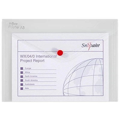 Afbeelding van Snopake A5 Polyfile Popper Portemonnee met Drukknoopsluiting Transparant [Pack van 5] Ref: 11382