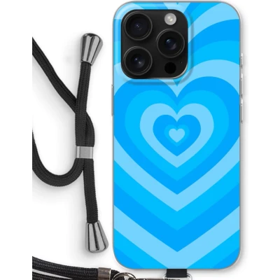 Afbeelding van Case Company® hoesje met Koord geschikt voor iPhone 16 Pro Hart Blauw Telefoonhoesje Zwart Bescherming aan alle Kanten en Over de Schermrand
