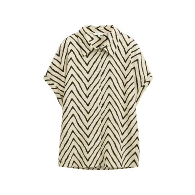 Afbeelding van TOM Tailor Overhemdblouse, Dames, Maat: 34, Natural zig zag design