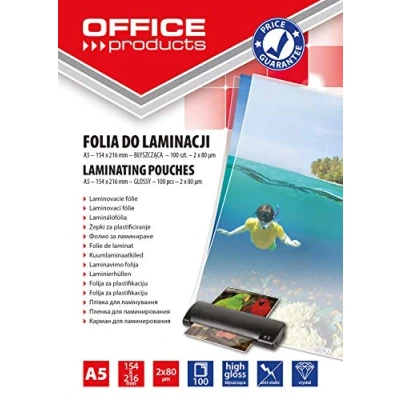 Afbeelding van OFFICE PRODUCTS 20325215 90 lamineerfolie A5, 2 x 80 micron, glanzend, 100 stuks, transparant