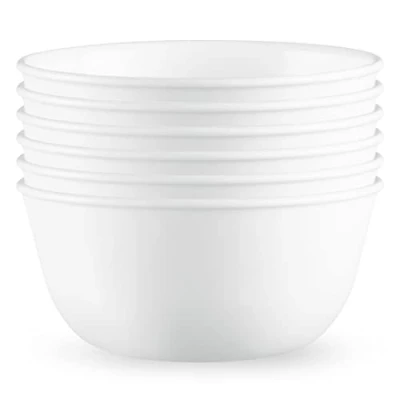 Afbeelding van Corelle Vitrelle Soep/ontbijtkommen, set van 6 stuks, chip en breukbestendige servieskommen voor soep, ramen, ontbijtgranen meer, drielaags glas, wintervorst wit