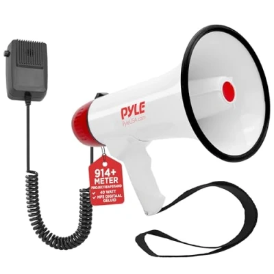 Afbeelding van Pyle Megaphone Speaker PA Bullhorn Built in Siren Rechargeable Battery, Auxiliary Jack 40Watts &amp; 1000 Yard Range Record Function Ideal for Cheerleading Fans, Coaches or Safety Drills PMP48IR